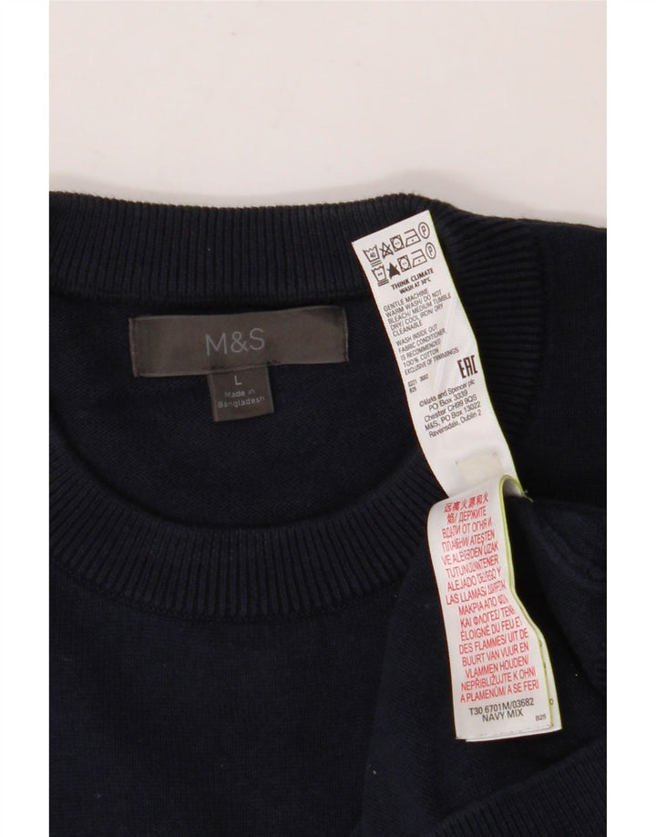 MARKS & SPENCER Herre grafisk rund hals sweater stor marineblå