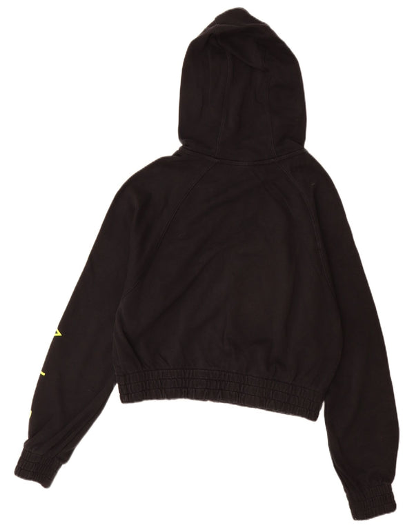 Nike Dame Oversized Crop Grafisk Hættetrøje Sweater med lynlås UK 6 XS Sort Bomuld