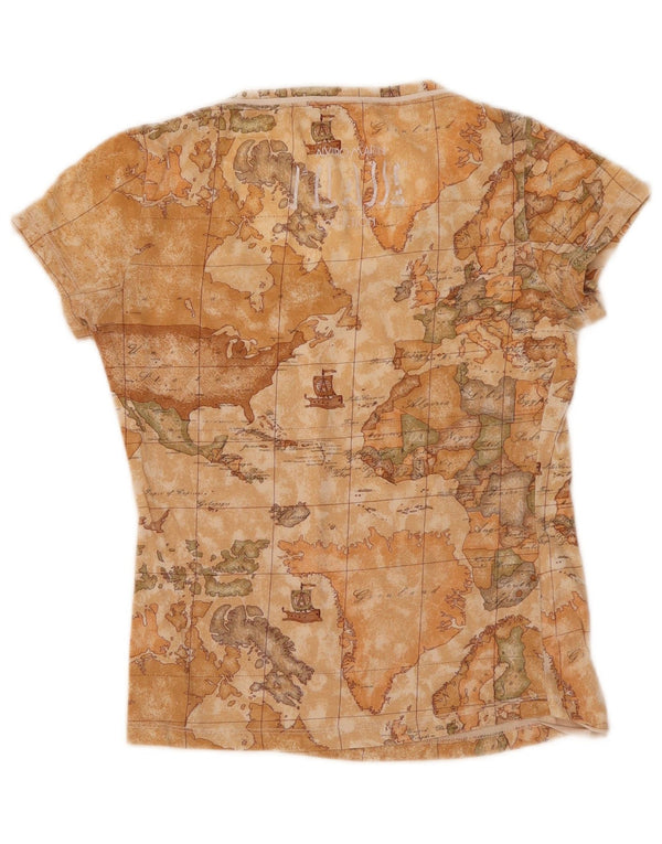 ALVIERO MARTINI Dame 1' CLASSE grafisk T-shirt top UK 12 Medium Beige