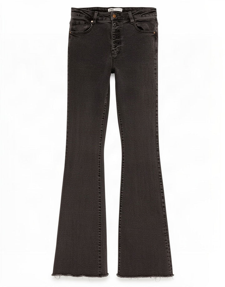 Zara Dame Flared Jeans EU 40 Medium W30 L34 Sort Bomuld