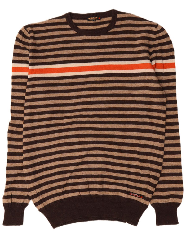 Woolrich Herre trøjetrøje med rund hals XL Beige stribet uld