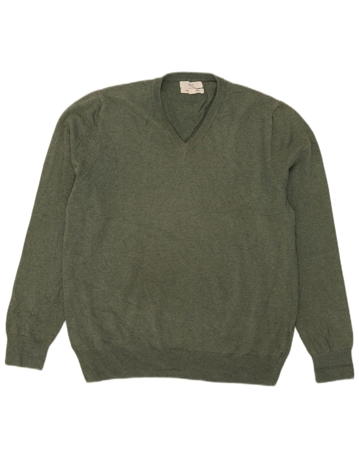 Marks & Spencer Herre V-hals sweater Stor grøn bomuld