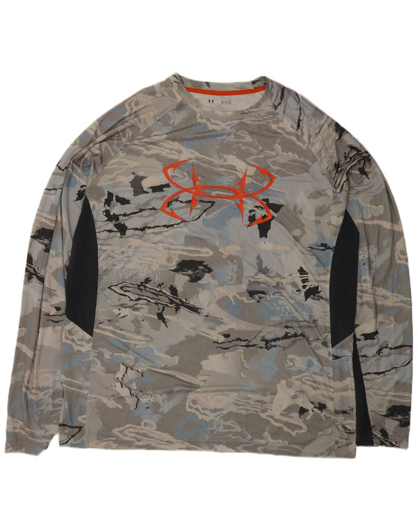 Under Armour Herre Heat Gear Grafisk Top Langærmet XL Grå Camouflage