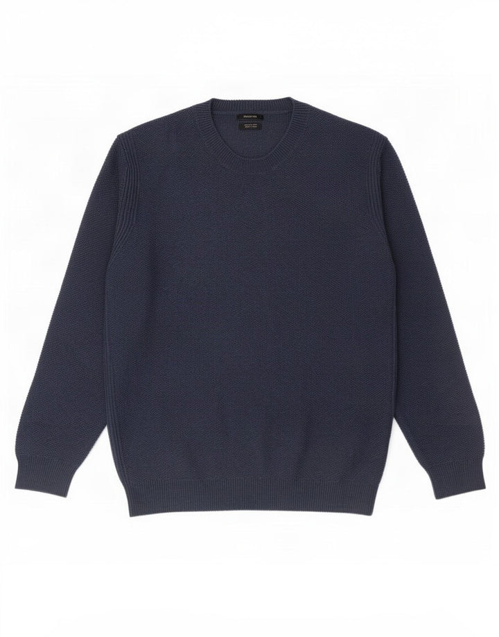Massimo Dutti Herre Crew Neck Jumper Sweater Large Navy Blue Wool