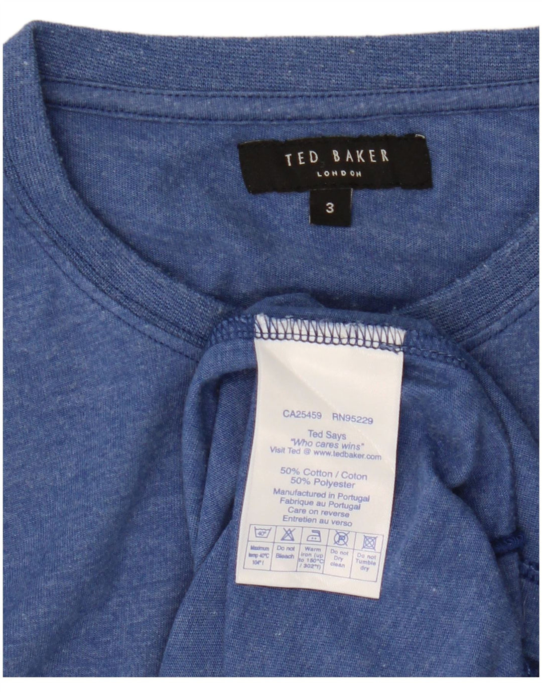 Ted Baker Herre T-Shirt Top Størrelse 3 Medium Blå Bomuld