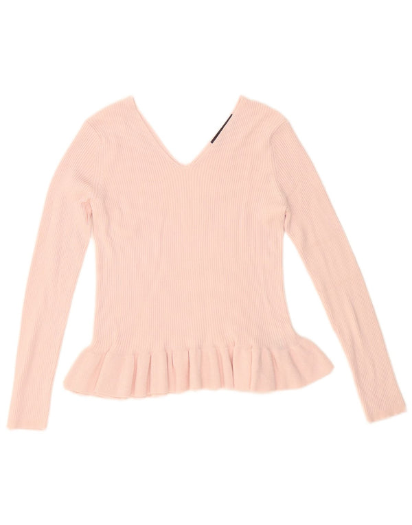Marks & Spencer Dame Crop V-hals sweater UK 12 Medium Pink Viscose