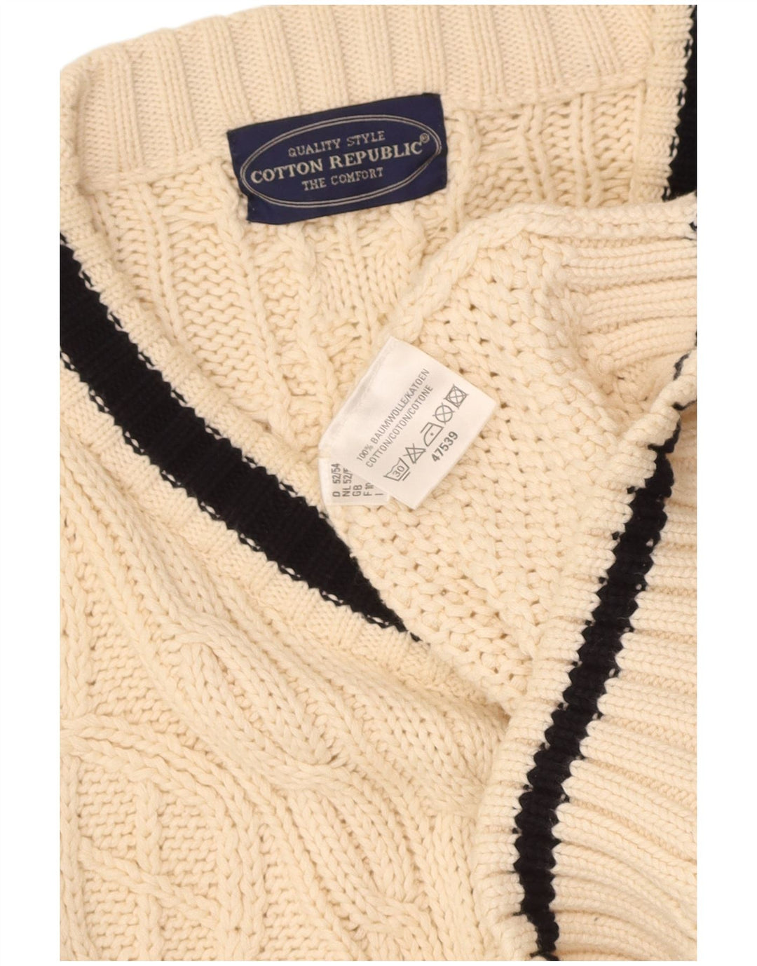 COTTON REPUBLIC Mens V-Neck Jumper Sweater Medium Beige Cotton