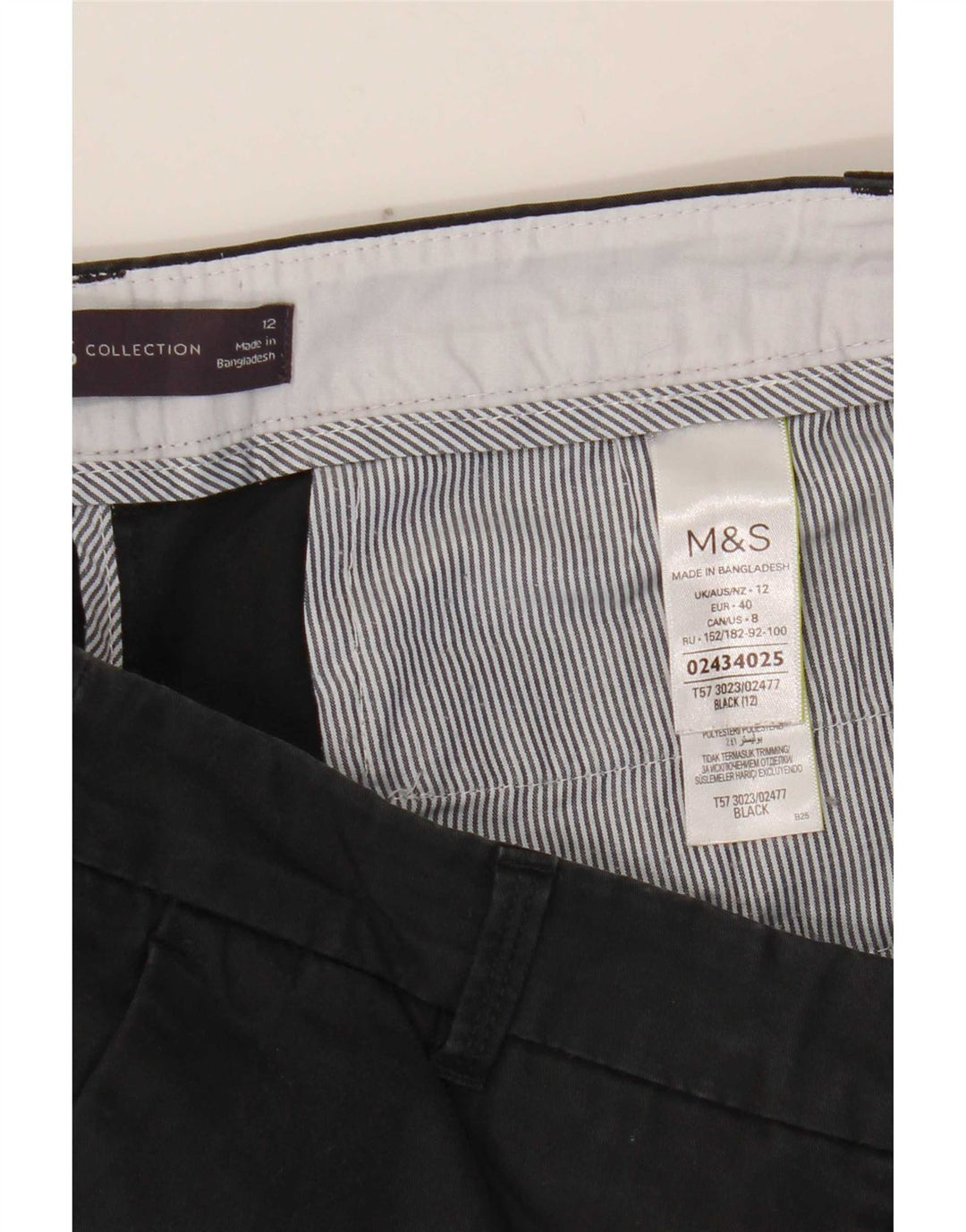 Marks & Spencer Chino Shorts til kvinder UK 12 Medium W32 Sort Bomuld