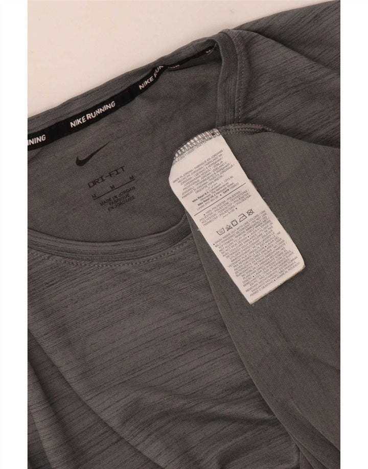 Nike Dame Dri Fit T-Shirt Top UK 14 Medium Grå Stribet Polyester