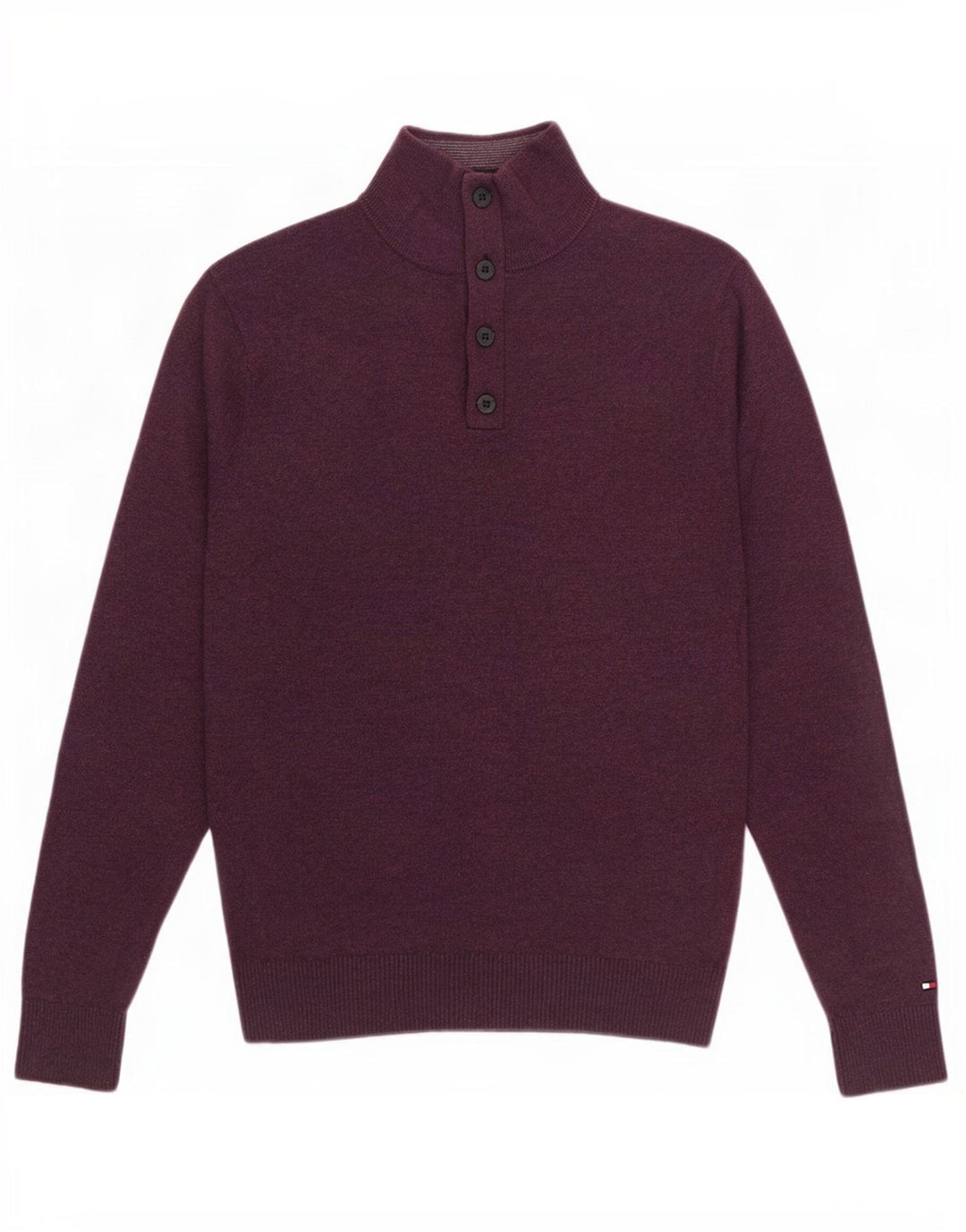 Tommy Hilfiger Herre Button Neck Jumper Sweater Lille Bourgogne Bomuld