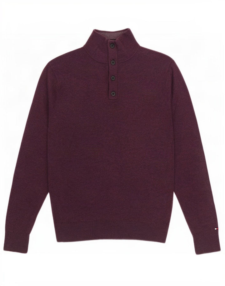 Tommy Hilfiger Herre Button Neck Jumper Sweater Lille Bourgogne Bomuld