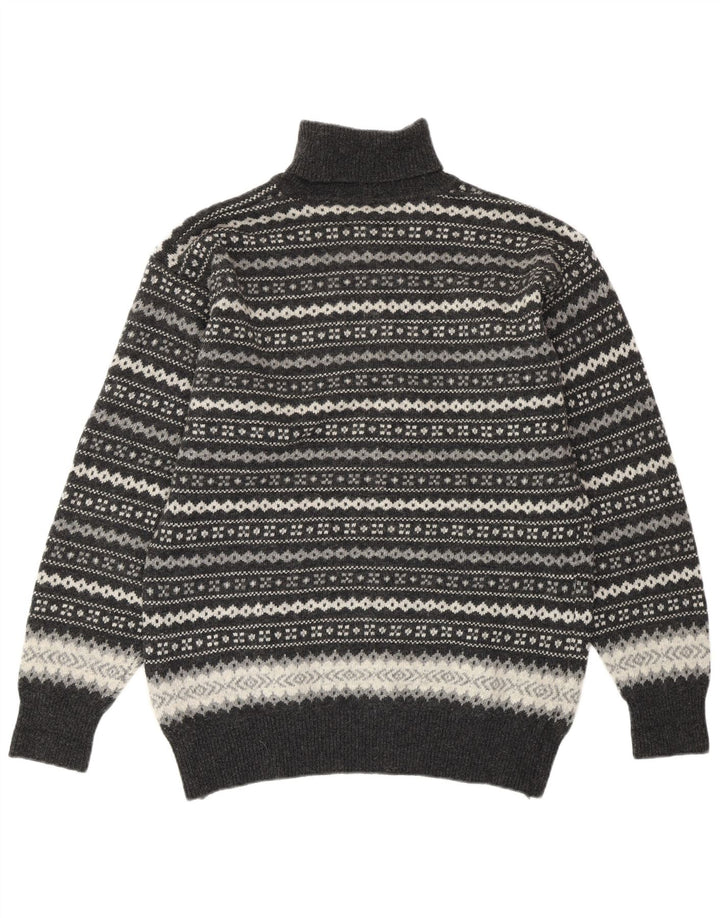 VINTAGE Dame Rullehals Sweater UK 16 Large Grey Fair Isle Wool