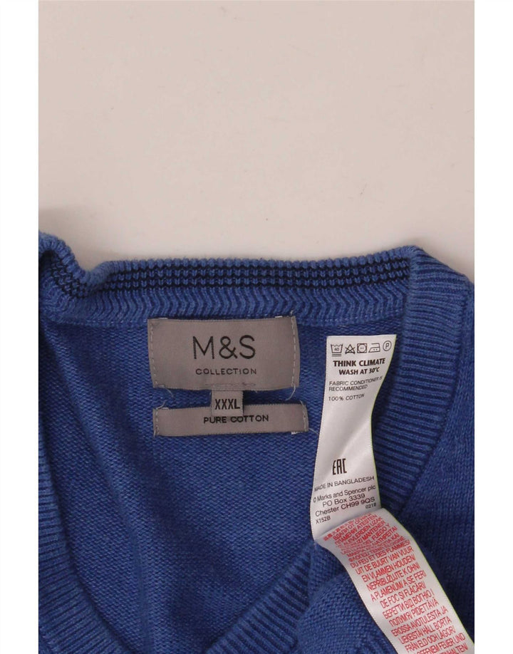 Marks & Spencer Herre V-hals sweater 3XL blå bomuld