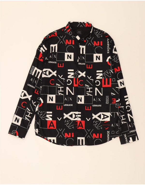 ARMANI EXCHANGE Herre abstrakt mønster grafisk skjorte XL sort bomuld