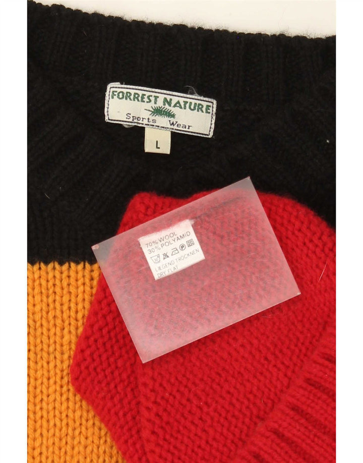 Vintage Herre V-hals sweater Stor flerfarvet Colourblock Uld
