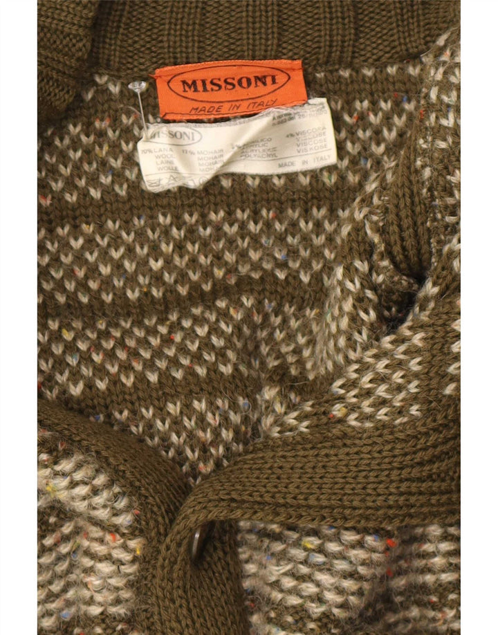Missoni Herre Cardigan Sweater Medium Khaki Stribet Uld
