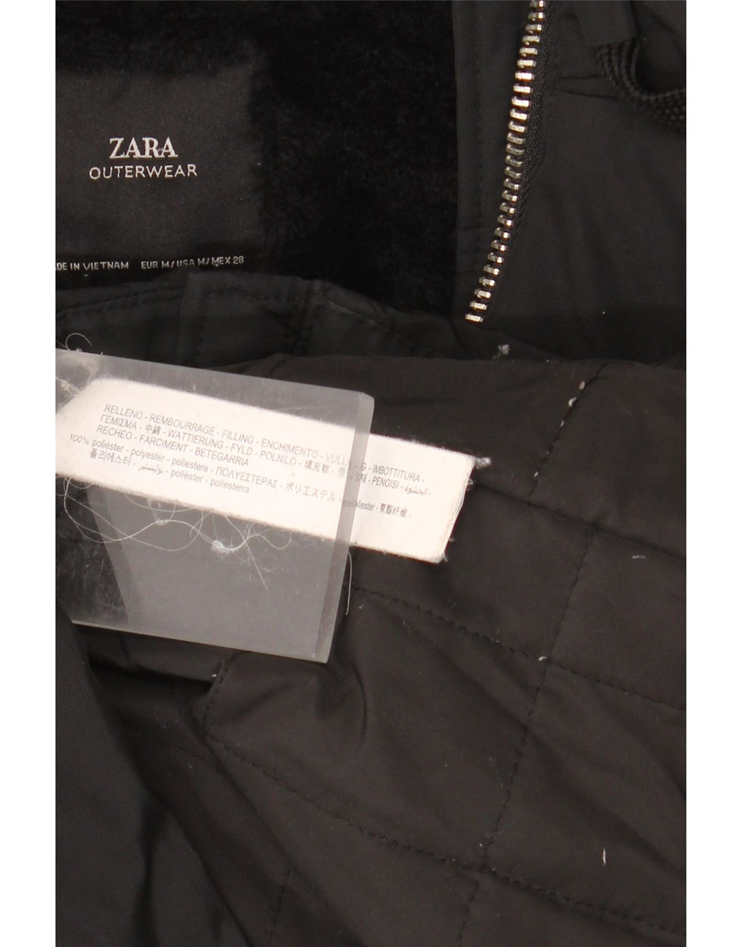 ZARA Sherpa Windbreaker Coat med hætte til kvinder UK 14 Medium Black Polyester