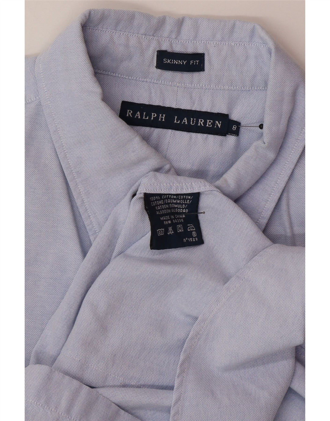 Ralph Lauren Dame Skinny Shirt US 8 Medium Blue Cotton