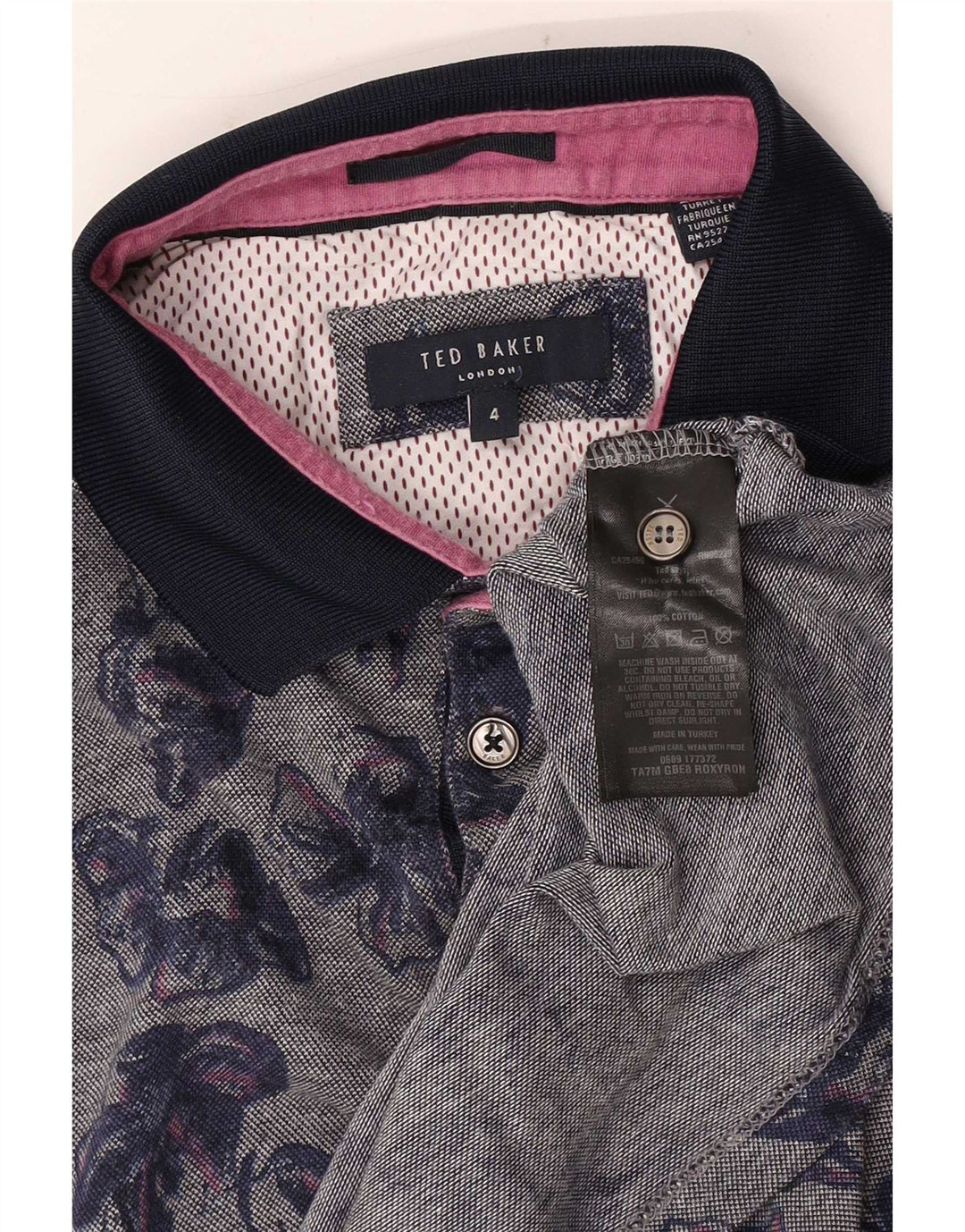 Ted Baker herre poloshirt str. 4 Large Grå blomsterbomuld