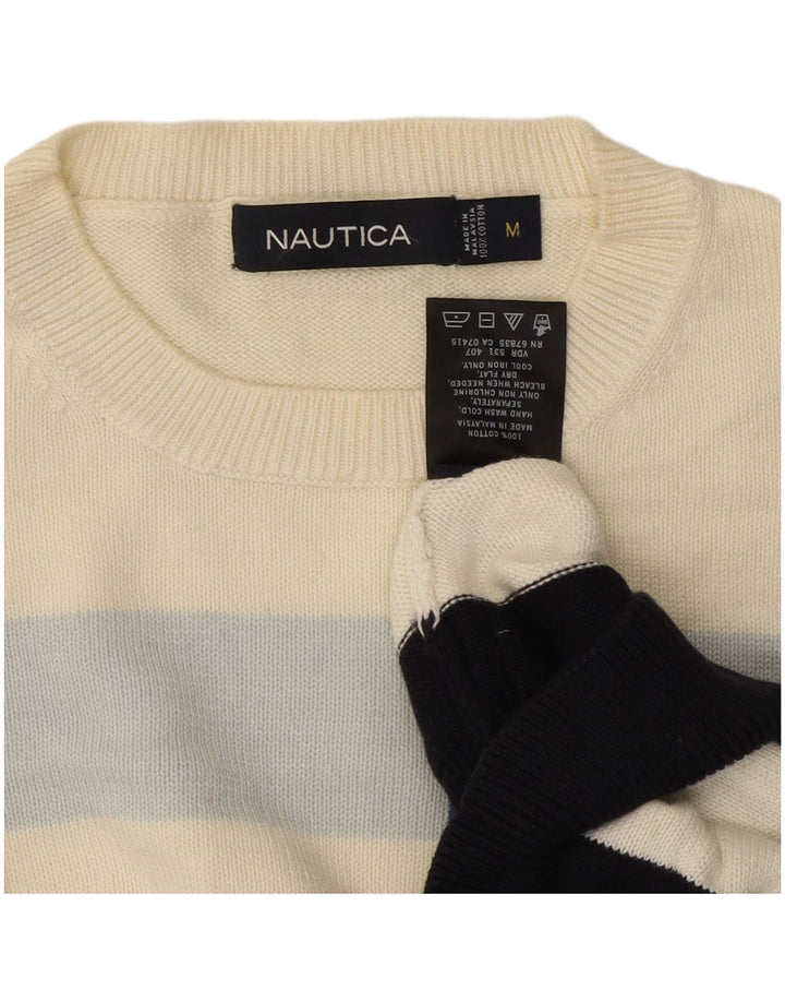 Nautica Herre trøjetrøje med rund hals Medium Off White Stribet bomuld