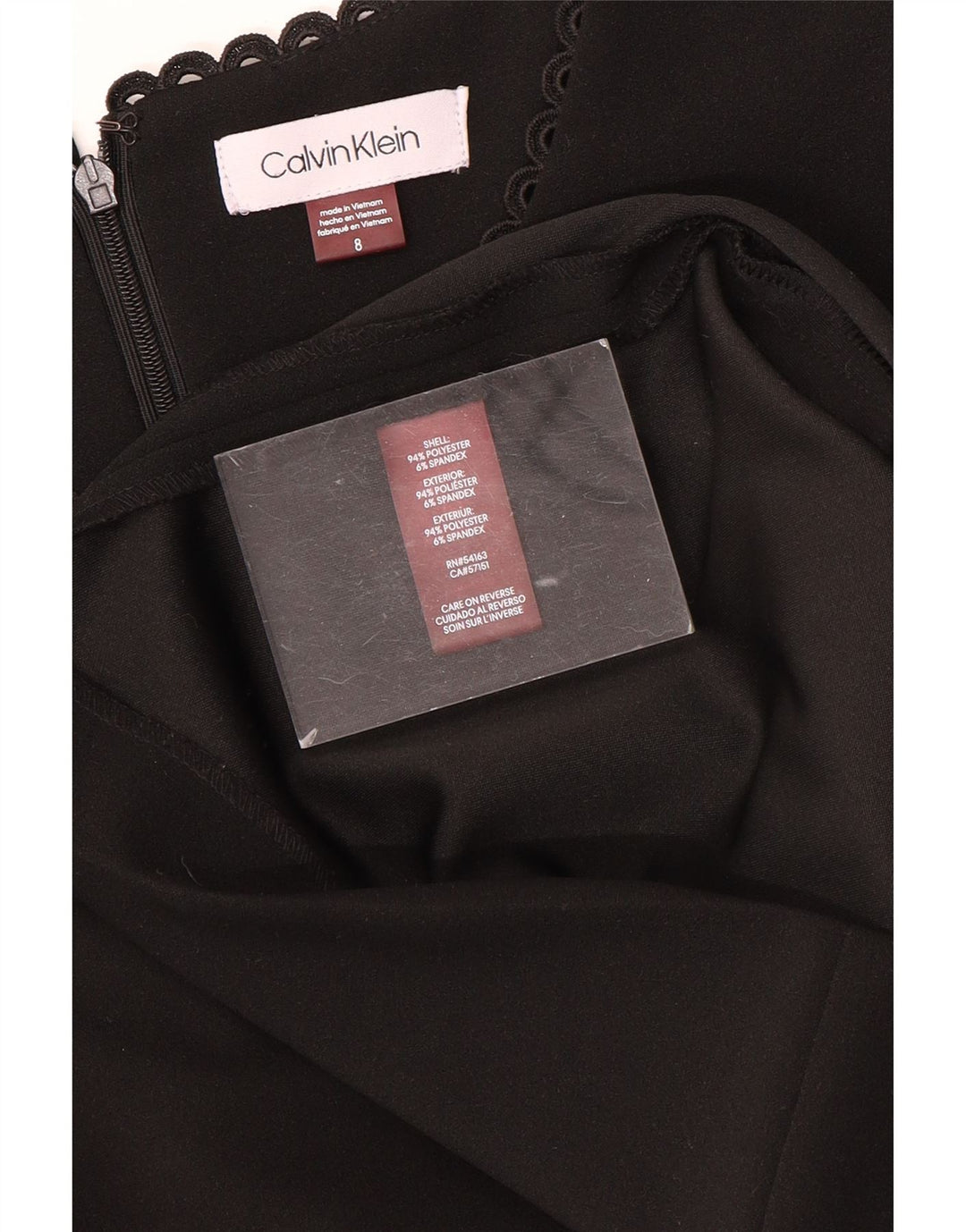 CALVIN KLEIN Dame 3/4-ærmet Skede Kjole US 8 Medium Sort Polyester