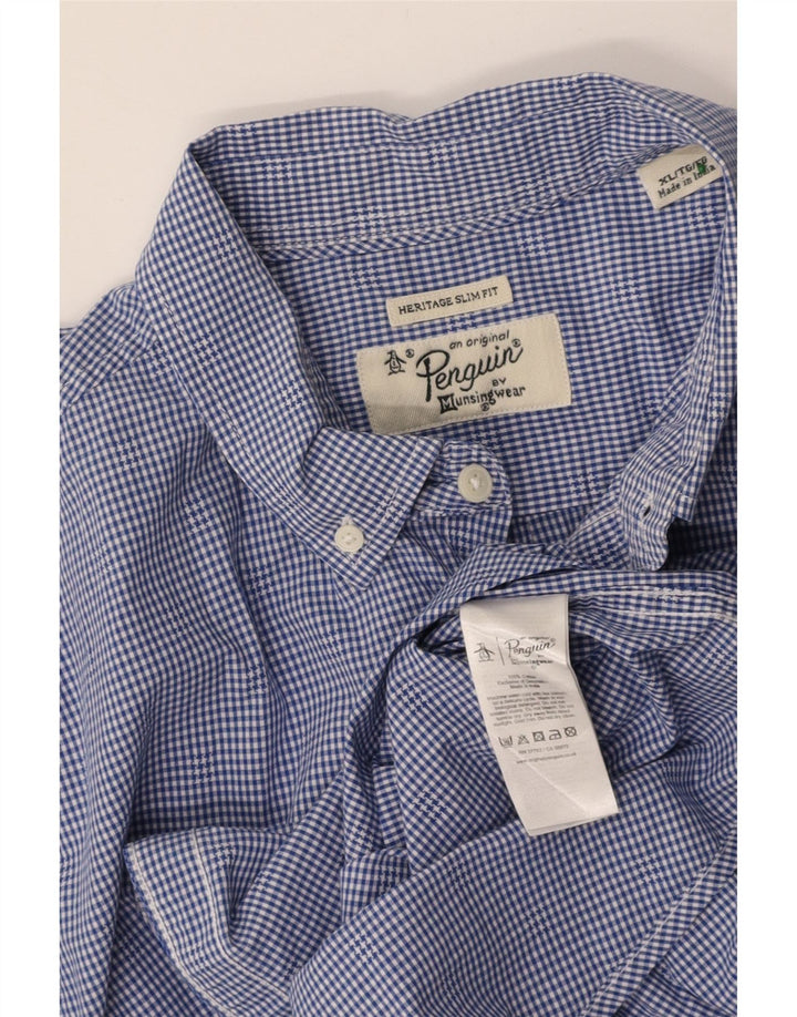 PENGUIN Mens Big & Tall Slim Fit Shirt XL Blue Gingham Cotton