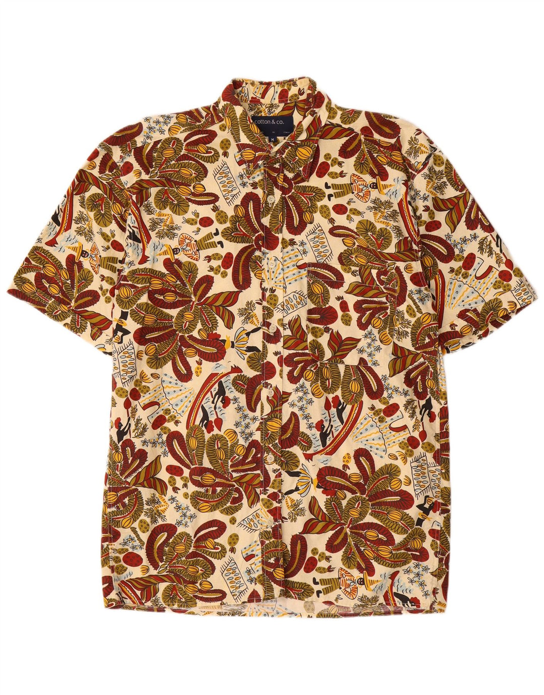 Vintage kortærmet herreskjorte medium flerfarvet Paisley bomuld