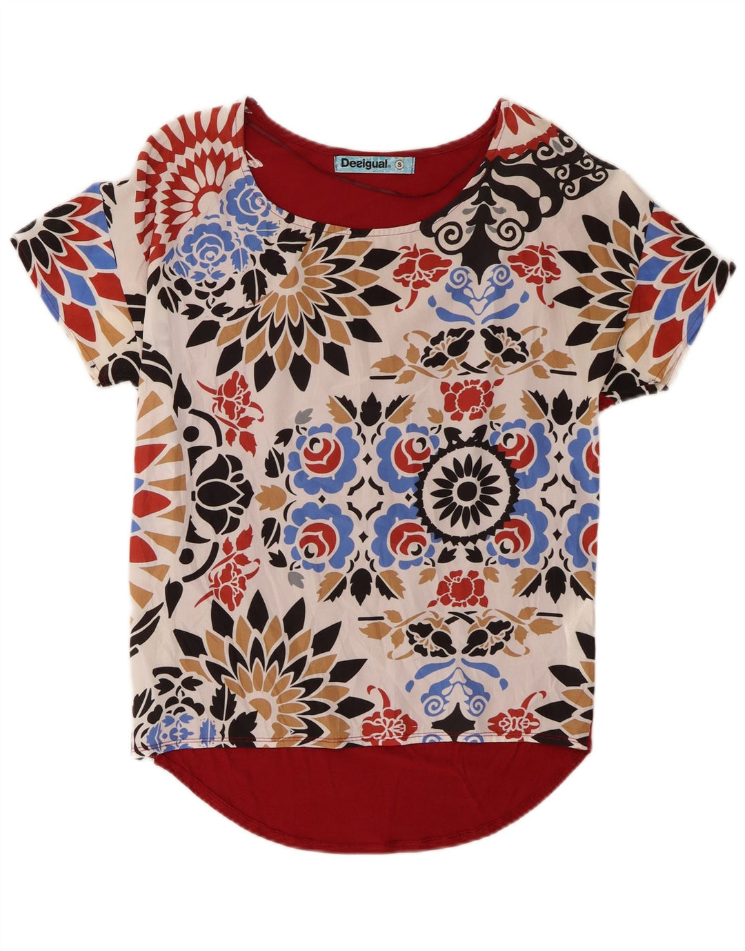 Desigual Damebluse Top UK 10 Small Red Floral Viscose