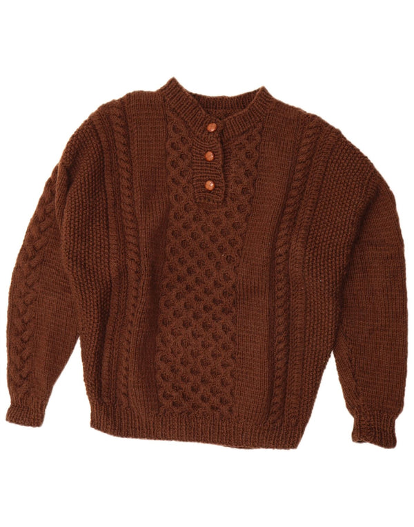 Vintage Dame Button Neck Jumper Sweater UK 20 2XL Brun