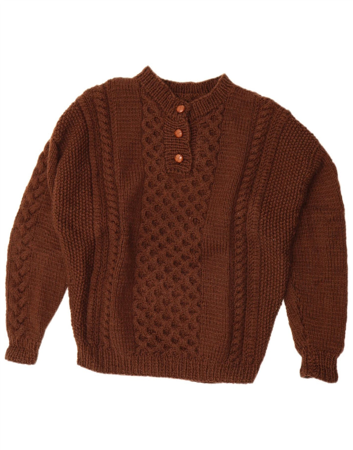 Vintage Dame Button Neck Jumper Sweater UK 20 2XL Brun