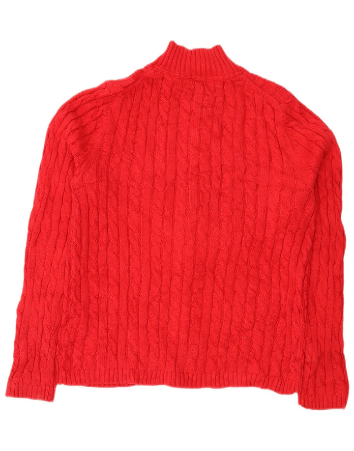 L.L.Bean Dame Cardigan Sweater med fuld lynlås UK 14 Medium Rød Bomuld