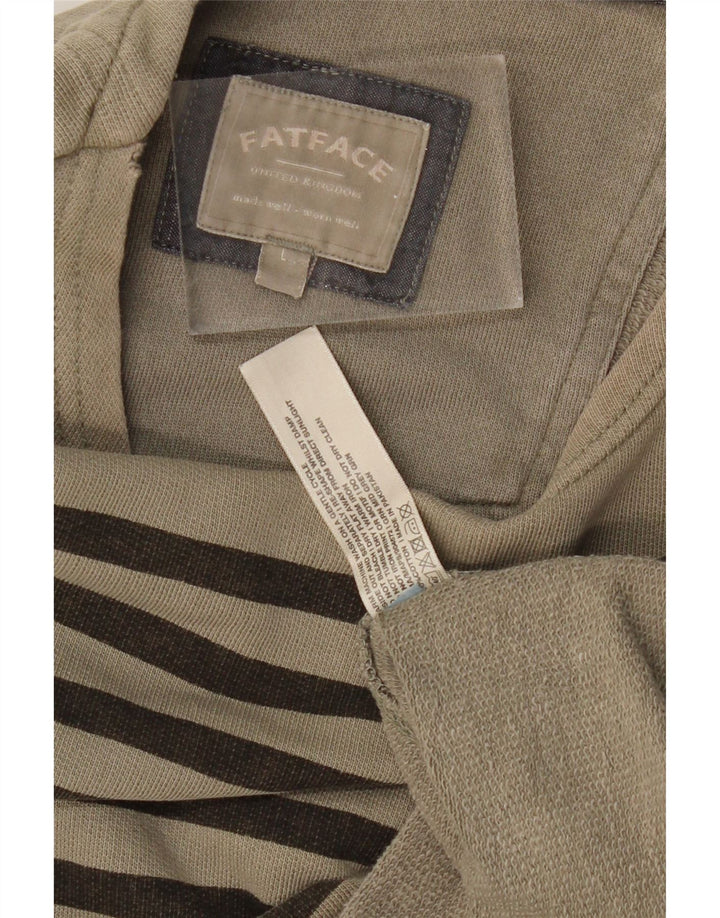 FAT FACE Herre Top Langærmet Stor Khaki Stribet Bomuld