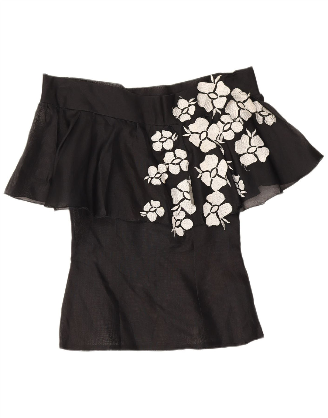 Vintage Dame Off Shoulder Top UK 10 Small Black Floral