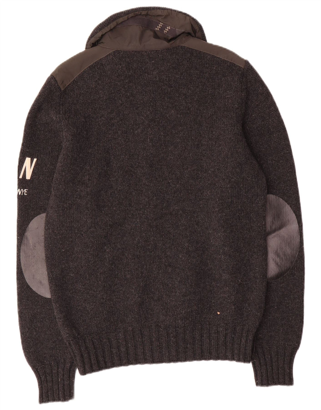Murphy & Nye Herre Sailmakers Graphic Cardigan Sweater Large Grey Wool