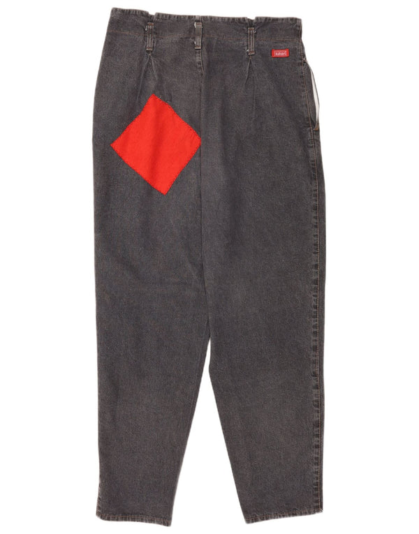 Vintage kvinders højtaljede koniske jeans W29 L32 grå patchwork bomuld