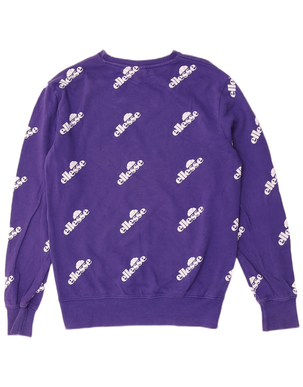 Ellesse Dame Grafisk Sweatshirt Jumper UK 12 Medium Lilla Bomuld