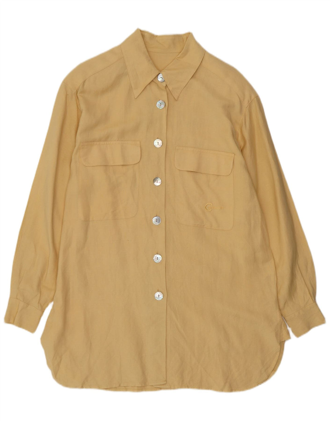 Vintage langærmet langærmet skjorte til kvinder EU 38 Medium Yellow Linen