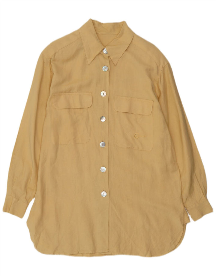 Vintage langærmet langærmet skjorte til kvinder EU 38 Medium Yellow Linen