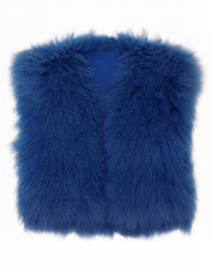 Vintage Dame imiteret Pels Gilet UK 14 Medium Blue