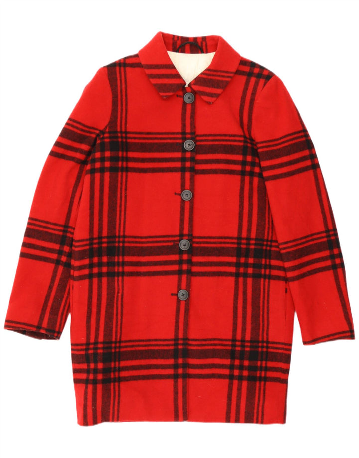 Vintage dameoverfrakke IT 42 Medium rød ternet uld