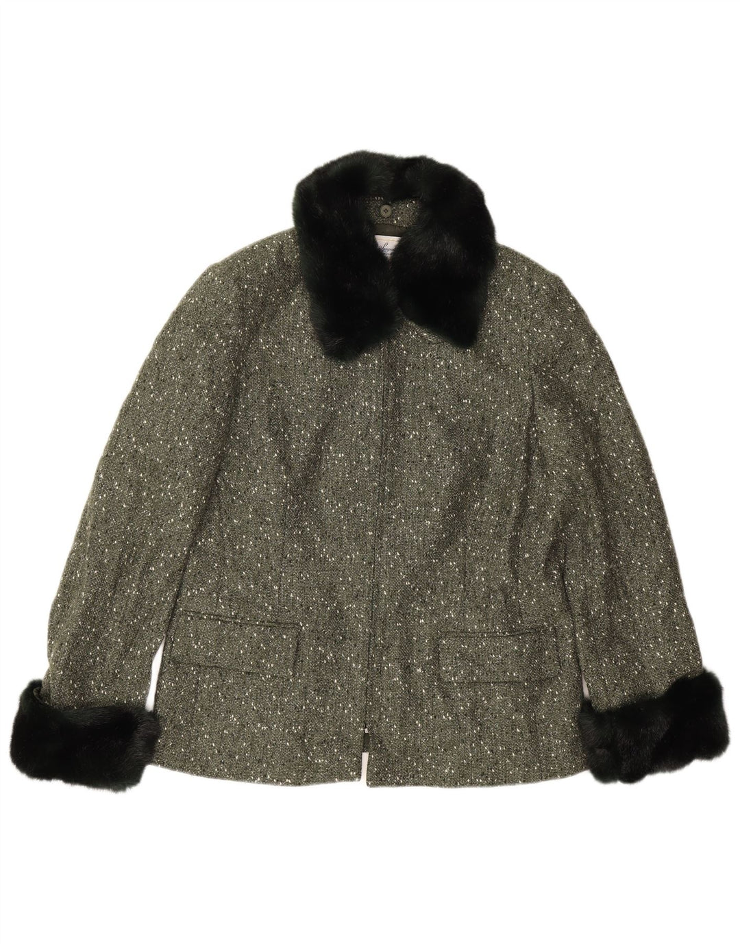 Luisa Spagnoli Dame Blazer Jakke UK 14 Stor Khaki Flecked Wool