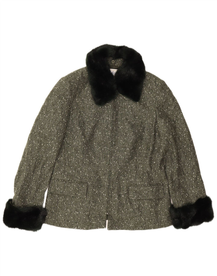 Luisa Spagnoli Dame Blazer Jakke UK 14 Stor Khaki Flecked Wool