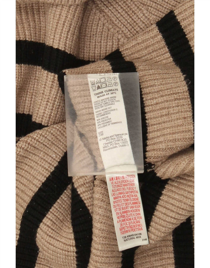 Marks & Spencer Dame Rullehals Sweater UK 12 Medium Beige Stribet