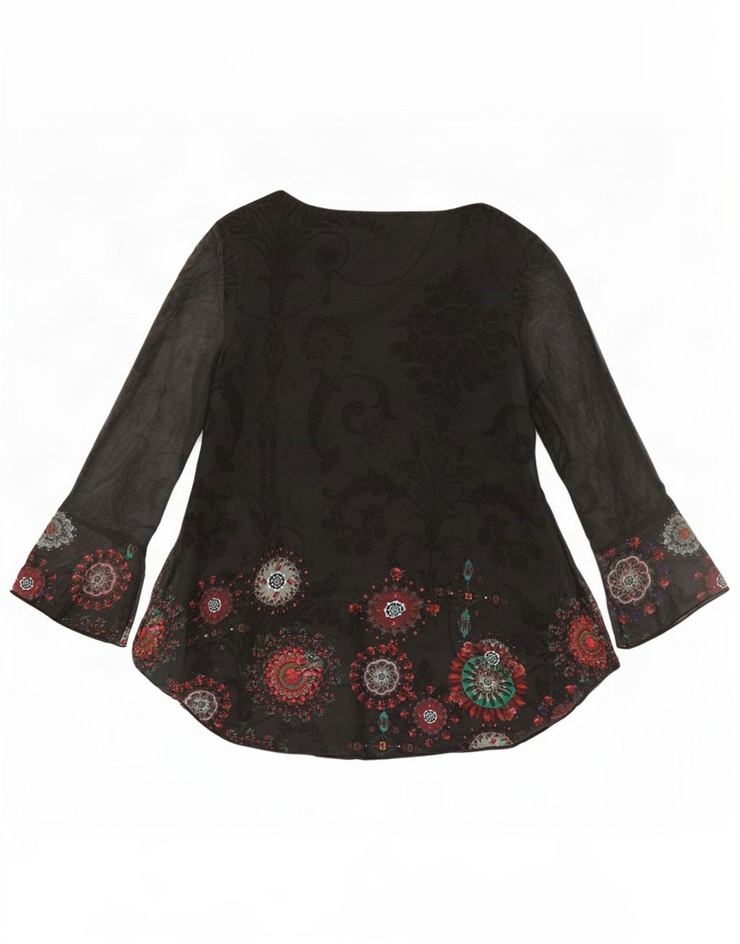 Desigual Dame Langærmet Tunika Top UK 12 Medium Sort Paisley Polyester