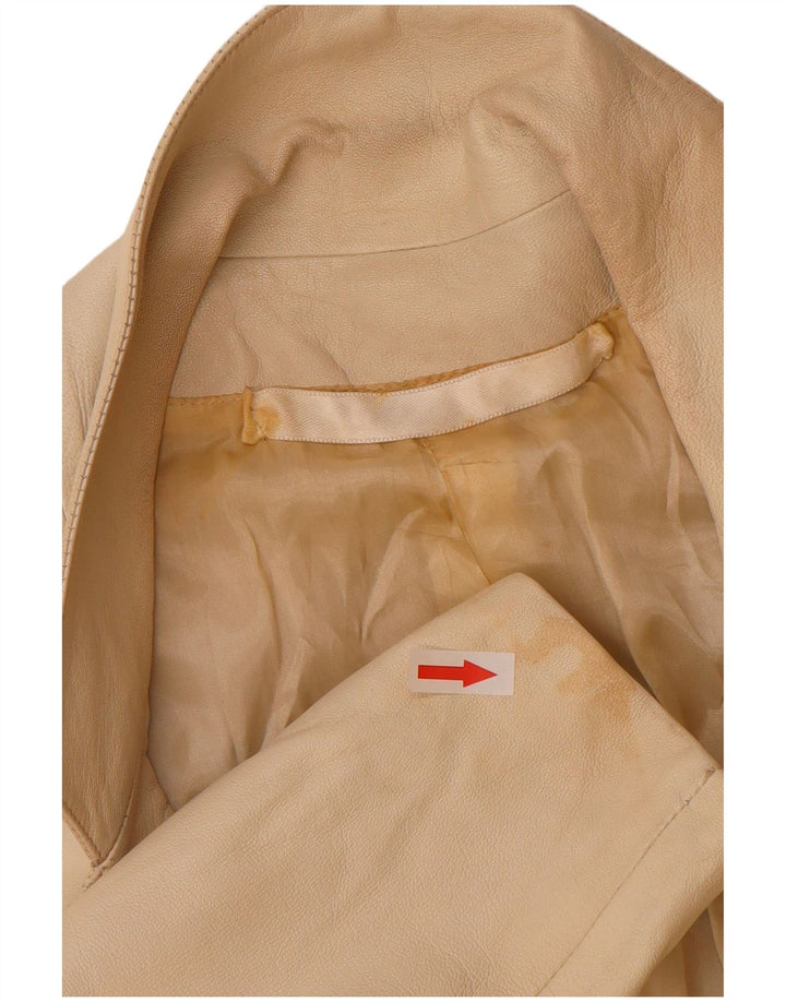 Vintage Dame Dobbeltradet Læder Blazer Jakke UK 12 Medium Beige