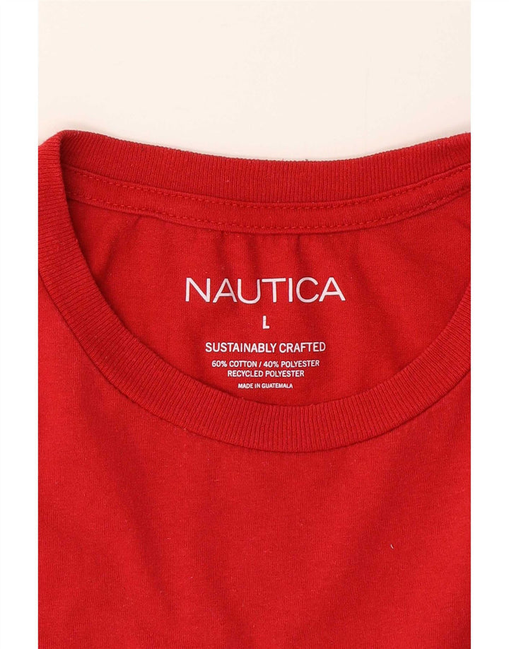 Nautica Herre Grafisk T-Shirt Top Stor Rød Bomuld