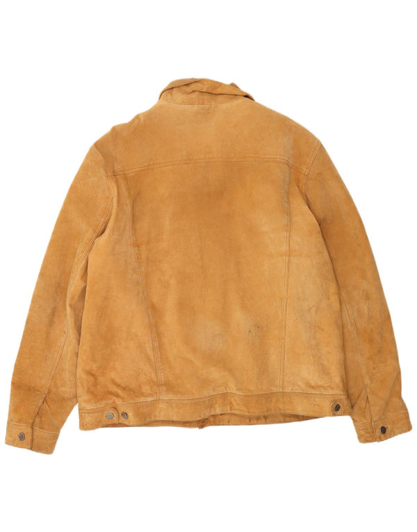 Vintage Herre Loose Fit Sherpa Ruskindsjakke EU 60 Large Beige Læder