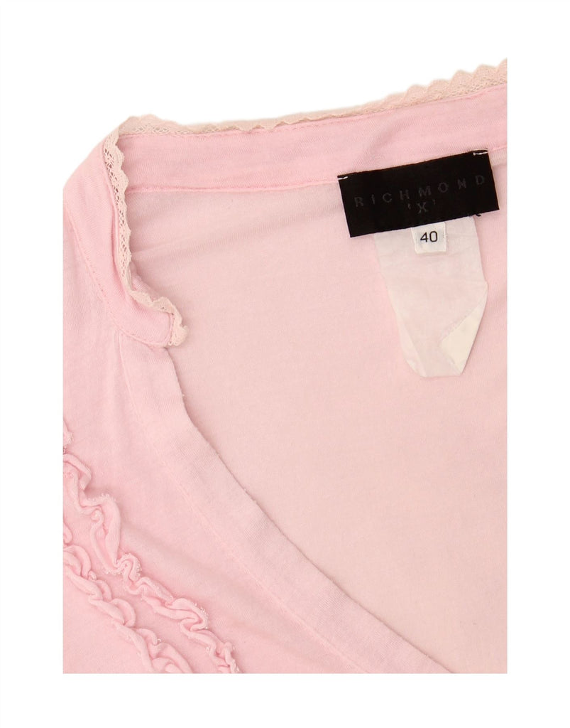 RICHMOND Womens Ruffle Front Top 3/4 Sleeve IT 40 Small Pink Vintage Richmond and Second-Hand Richmond from Messina Hembry 