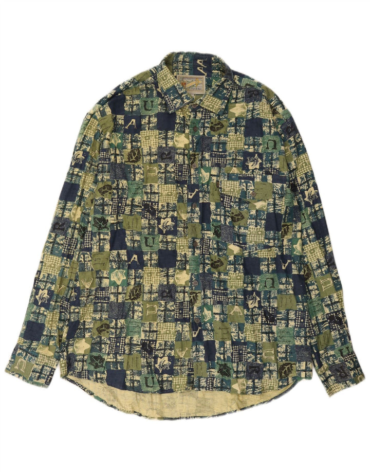 Vintage herreskjorte stor grøn patchwork bomuld