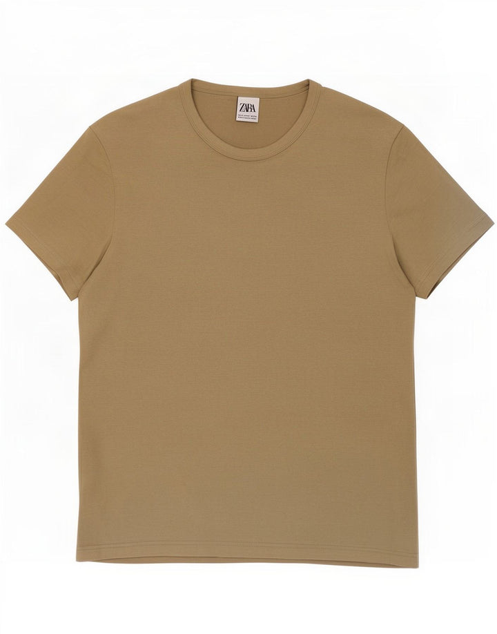 Zara Herre T-shirt Top Medium Beige Bomuld